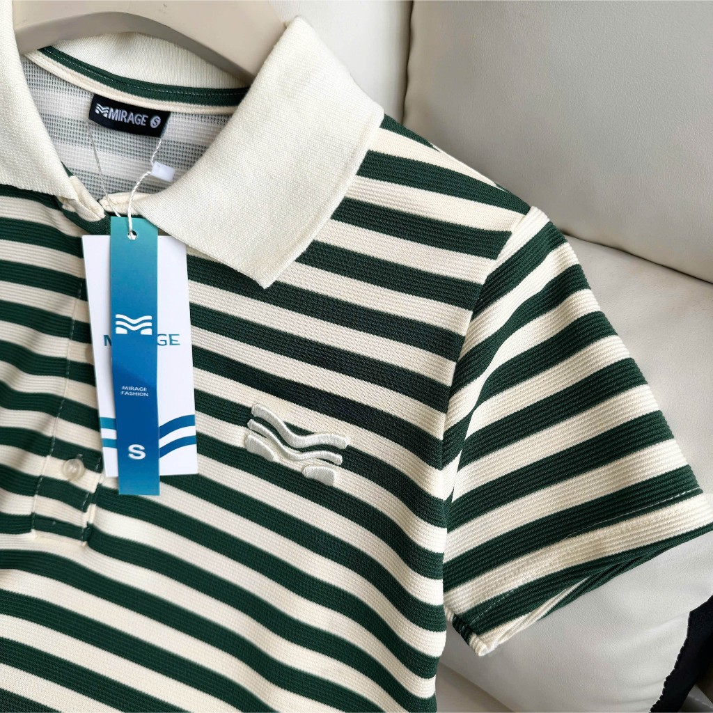 Áo Polo Mirage Sọc Màu Xanh Lá Thanh Lịch, Bắt Mắt Local Brand Chất Cotton Mềm Mịn.