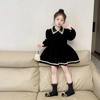 order quảng châu- mã váy nhung đen viền đá cao cấp cho bé gái