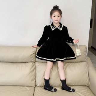 order quảng châu- mã váy nhung đen viền đá cao cấp cho bé gái