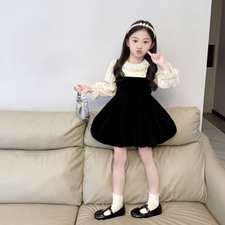 order quảng châu- váy đen phối bèo trắng cao cấp cho bé gái