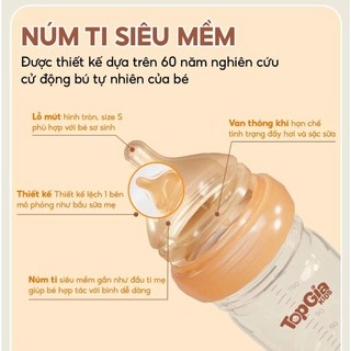 Núm ti Topgiakids Cổ rộng  Thay Bình Thủy Tinh silicon siêu mềm, thiết kế chống sặc cao cấp,núm thay thế   (1c/hộp)