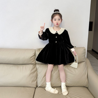 order quảng châu- váy nhung đen dịu dàng viền cổ ngọc cho bé
