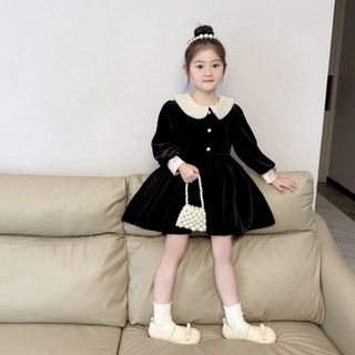 order quảng châu- váy nhung đen dịu dàng viền cổ ngọc cho bé
