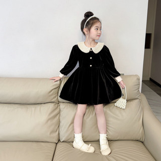order quảng châu- váy nhung đen dịu dàng viền cổ ngọc cho bé