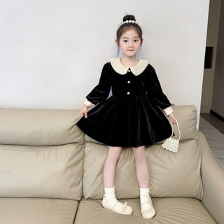 order quảng châu- váy nhung đen dịu dàng viền cổ ngọc cho bé