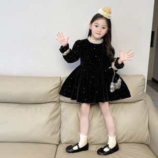 order quảng châu- váy nhung đen bling cao cấp viền kimsa sáng cho bé