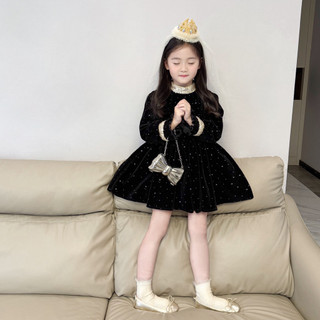 order quảng châu- váy nhung đen bling cao cấp viền kimsa sáng cho bé