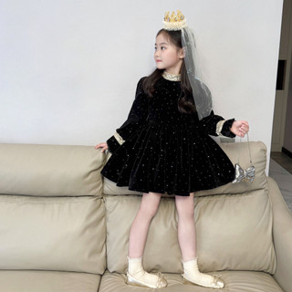 order quảng châu- váy nhung đen bling cao cấp viền kimsa sáng cho bé