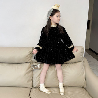order quảng châu- váy nhung đen bling cao cấp viền kimsa sáng cho bé