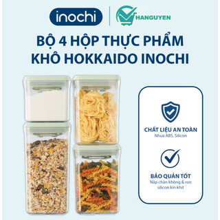 Bộ 4 hộp đựng thực phẩm khô Hokkaido Inochi - nắp kín chân không, kháng khuẩn, thiết kế trong suốt tiện lợi