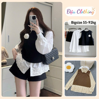 Áo Sơ Mi Bigsize Nữ (Kèm Áo Ghi Lê Rời) Tay Dài Tà Bèo Dễ Thương Chất Lụa Mềm A863