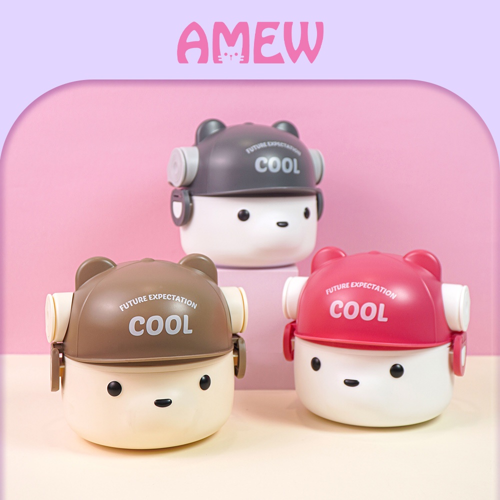 [AMEW] Hộp đựng cơm 2 ngăn kèm thìa nhựa gấu BECOOL | Shopee Việt Nam