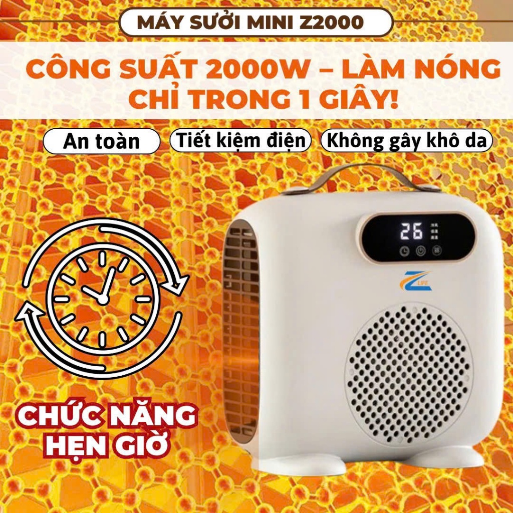 Quạt Sưởi Ấm Phòng Tắm Mùa Đông 2000w Zlife, Máy Sưởi Gốm Cho Bé Sơ Sinh Tiết Kiệm Điện Không Khô Da