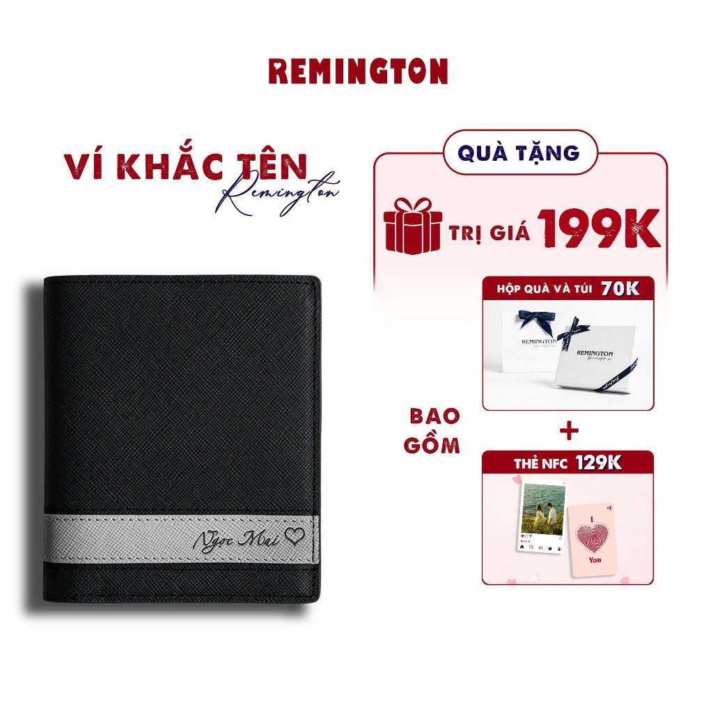 [Fullbox Đã Gói Quà] Ví nam khắc tên theo yêu cầu Remington Cosmos đứng Fullbox làm quà tặng cho người yêu crush hoặc bố