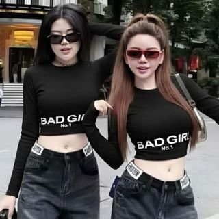 Áo thun tăm nữ croptop tay dài form ôm nhẹ in chữ thời trang trẻ trung hiện đại VANISA HP BAD