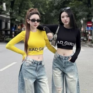 Áo thun tăm nữ croptop tay dài form ôm nhẹ in chữ thời trang trẻ trung hiện đại VANISA HP BAD
