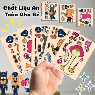 Set 8 Tranh Dán Hình Cảnh Sát Trưởng Labrador, Minecraft, Tung Tung, Sprunki, Kuromi ,Sanrio Cho Bé Vui Chơi, Sáng Tạo