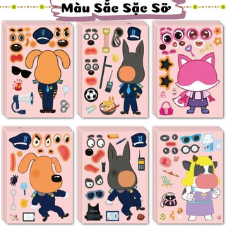 Set 8 Tranh Dán Hình Cảnh Sát Trưởng Labrador, Minecraft, Tung Tung, Sprunki, Kuromi ,Sanrio Cho Bé Vui Chơi, Sáng Tạo