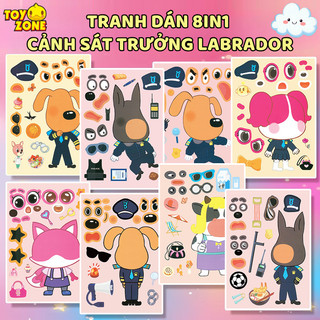 Set 8 Tranh Dán Hình Cảnh Sát Trưởng Labrador, Kuromi, Tung Tung, Sprunki Ngộ Nghĩnh Cho Bé - Đồ Chơi Dán Hình Thủ Công