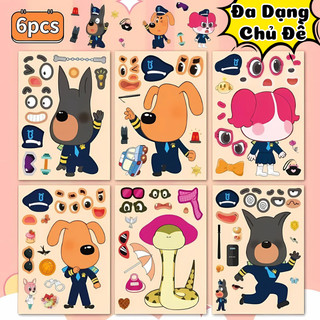 Set 8 Tranh Dán Hình Cảnh Sát Trưởng Labrador, Minecraft, Tung Tung, Sprunki, Kuromi ,Sanrio Cho Bé Vui Chơi, Sáng Tạo