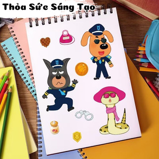 Set 8 Tranh Dán Hình Cảnh Sát Trưởng Labrador, Minecraft, Tung Tung, Sprunki, Kuromi ,Sanrio Cho Bé Vui Chơi, Sáng Tạo