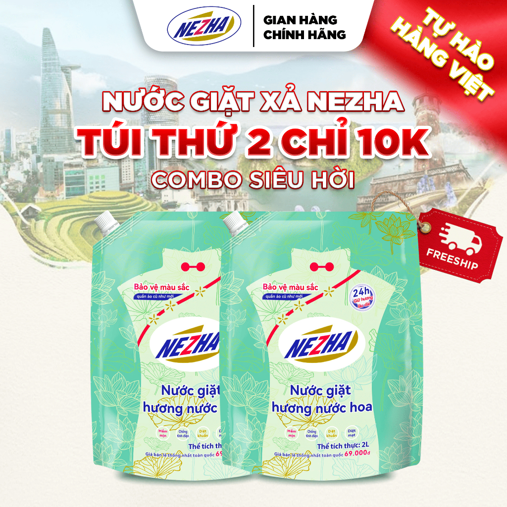 [TÚI THỨ 2 CHỈ 10K] - Nước Giặt Xả Hương Nước Hoa Nezha, Sạch Sâu, Lưu Hương 24H, An Toàn Cho Da