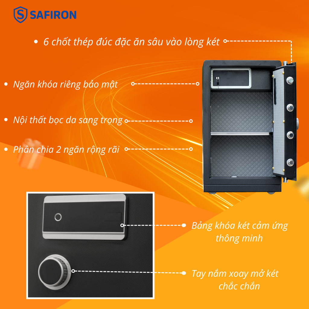 [BH 6 NĂM] Két Sắt Thông Minh Safiron 80LS Vân Tay Điện Tử Kết Nối APP Điện Thoại