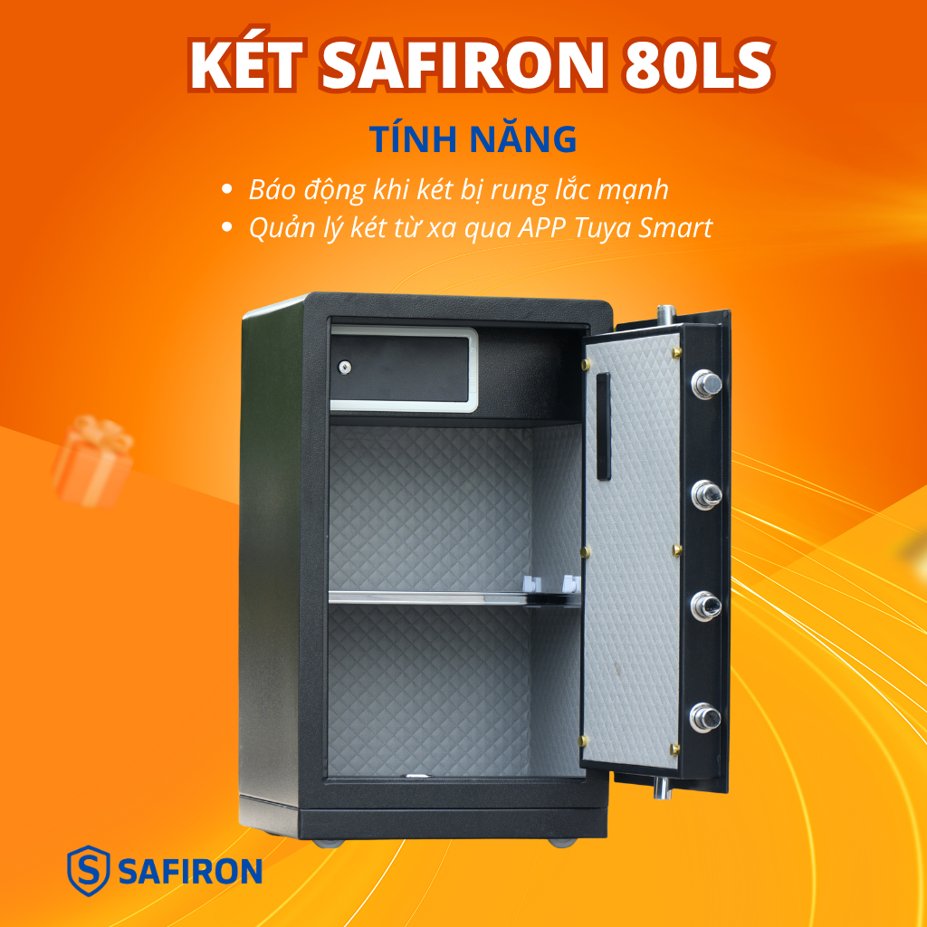[BH 6 NĂM] Két Sắt Thông Minh Safiron 80LS Vân Tay Điện Tử Kết Nối APP Điện Thoại