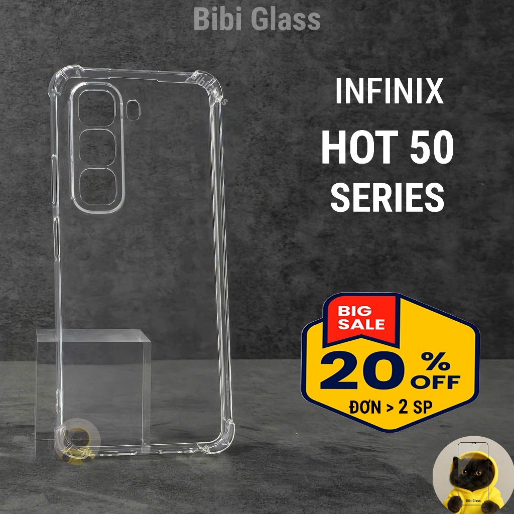 Ốp lưng Infinix Hot 50, 50 Pro, 50i, 50 Pro Plus dẻo trong suốt silicon chống sốc bảo vệ cam đt BIBI GLASS
