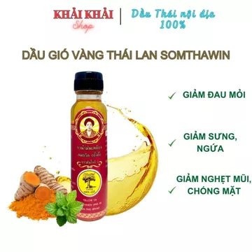 (Mẫu mới) Dầu gió nước vàng bà mập Hồng Somthawin 25ml, Dầu gió Thái Lan Yellow Herbal Oil