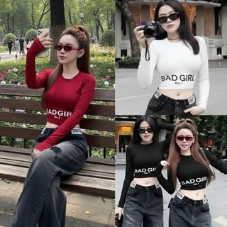 Áo thun tăm nữ croptop tay dài form ôm nhẹ in chữ thời trang trẻ trung hiện đại VANISA HP BAD