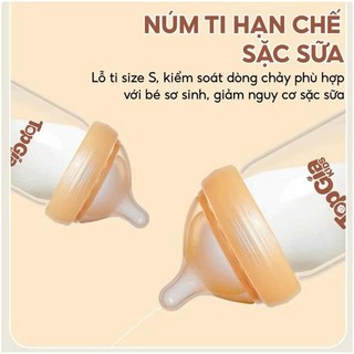 Bình sữa thuỷ tinh cao cấp Topgia 180ml và núm ti silicon siêu mềm chống sặc giảm đầy hơi sẵn hàng giao hỏa tốc  2h hcm