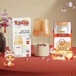 Bình sữa thuỷ tinh cao cấp Topgia 180ml và núm ti silicon siêu mềm chống sặc giảm đầy hơi sẵn hàng giao hỏa tốc  2h hcm
