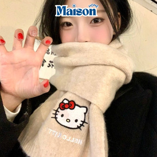 Khăn choàng cổ Hello Kitty lông cừu mềm mịn, Khăn len giữ ấm mùa đông phong cách Hàn Quốc