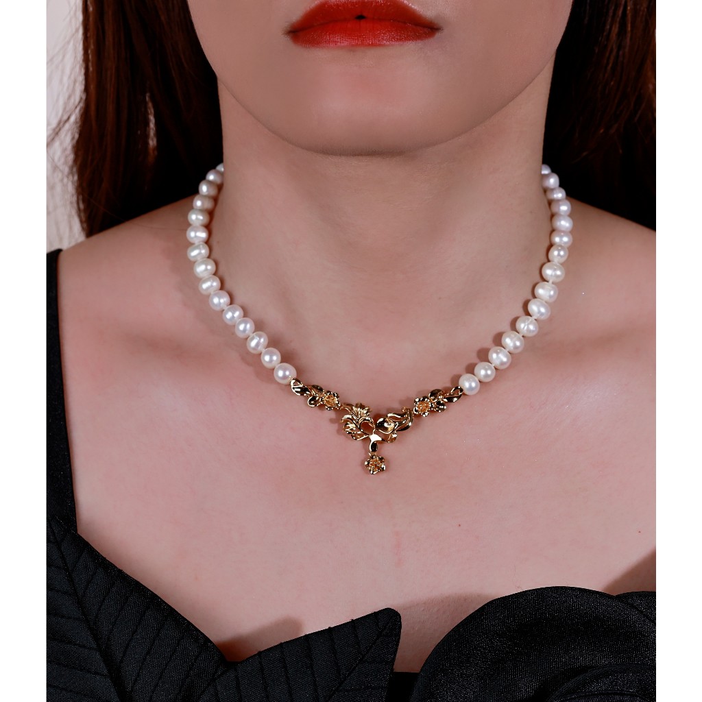 DC36 - Dây chuyền ngọc trai nước ngọt, trai 7-8 li, dài 45cm.  mạ vàng 18K. Forever Young Pearl - Quà tặng 20/10