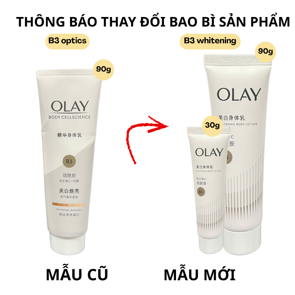 Dưỡng thể trắng da Olay Body Cellscience B3+ Optics/ B3 whitening 30g 90g