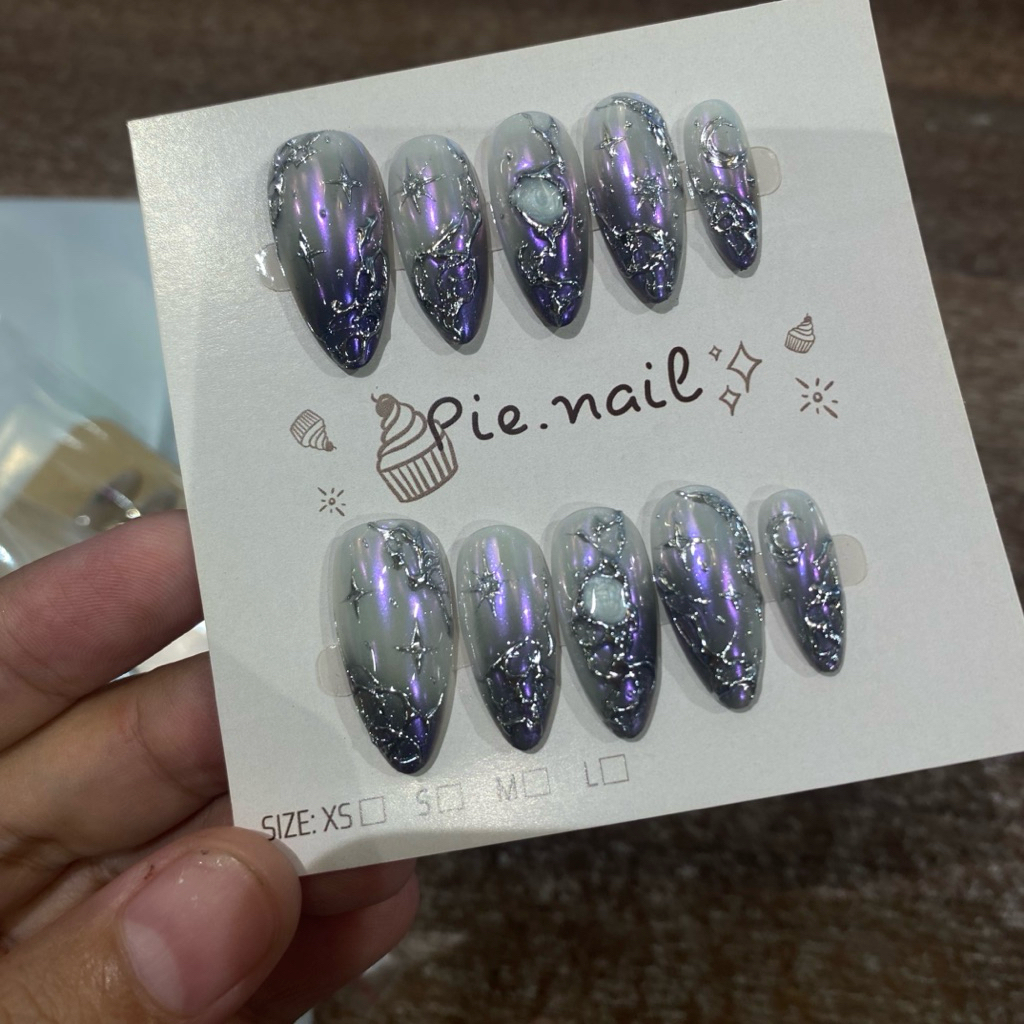 437. nailbox tráng gương cực quang tím, gel nổi tráng bạc