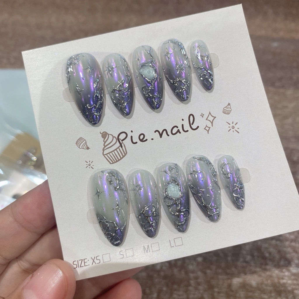 437. nailbox tráng gương cực quang tím, gel nổi tráng bạc