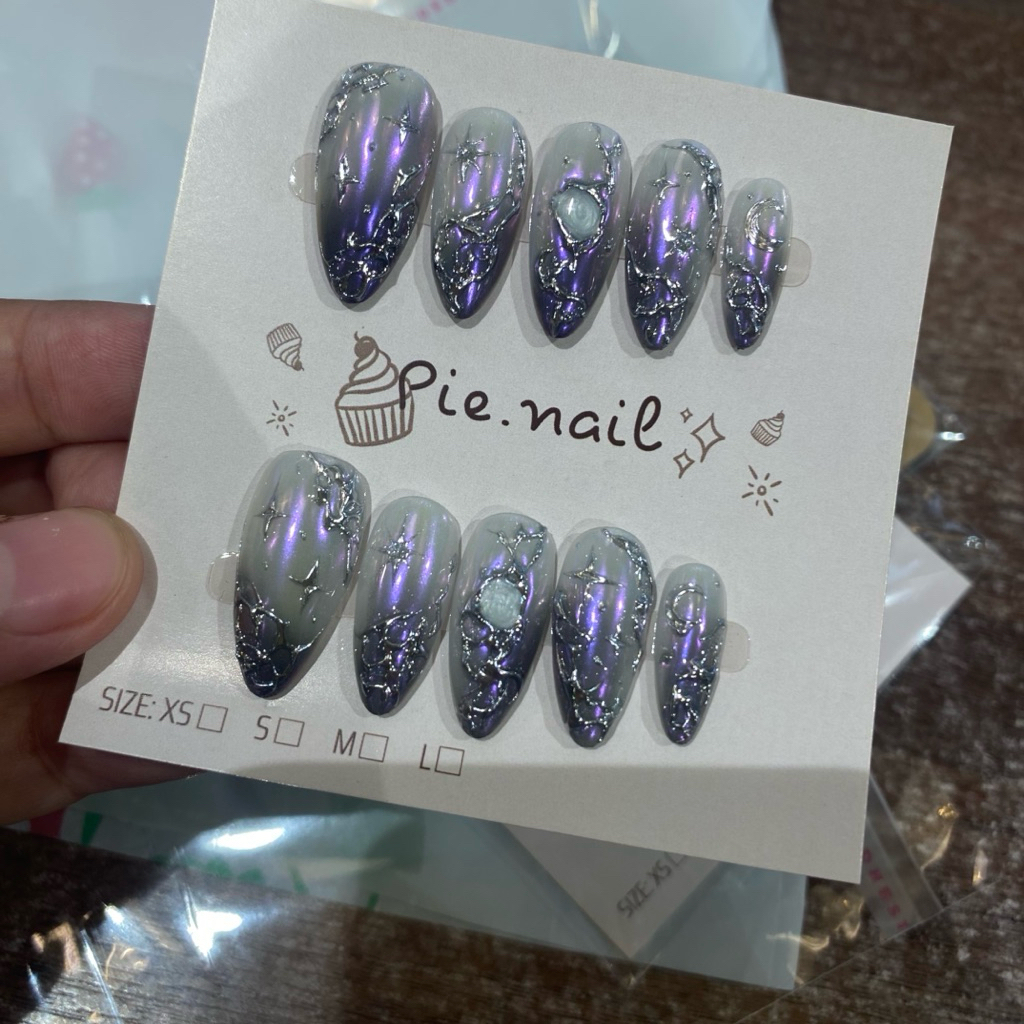 437. nailbox tráng gương cực quang tím, gel nổi tráng bạc