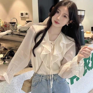Áo Sơ Mi Nữ Dài Tay Chất Tơ Mềm Mại 2 Lớp Tay Phồng Cổ Viền Phong Cách Tiểu Thư Xinh Xắn TL.Online Shop SM009