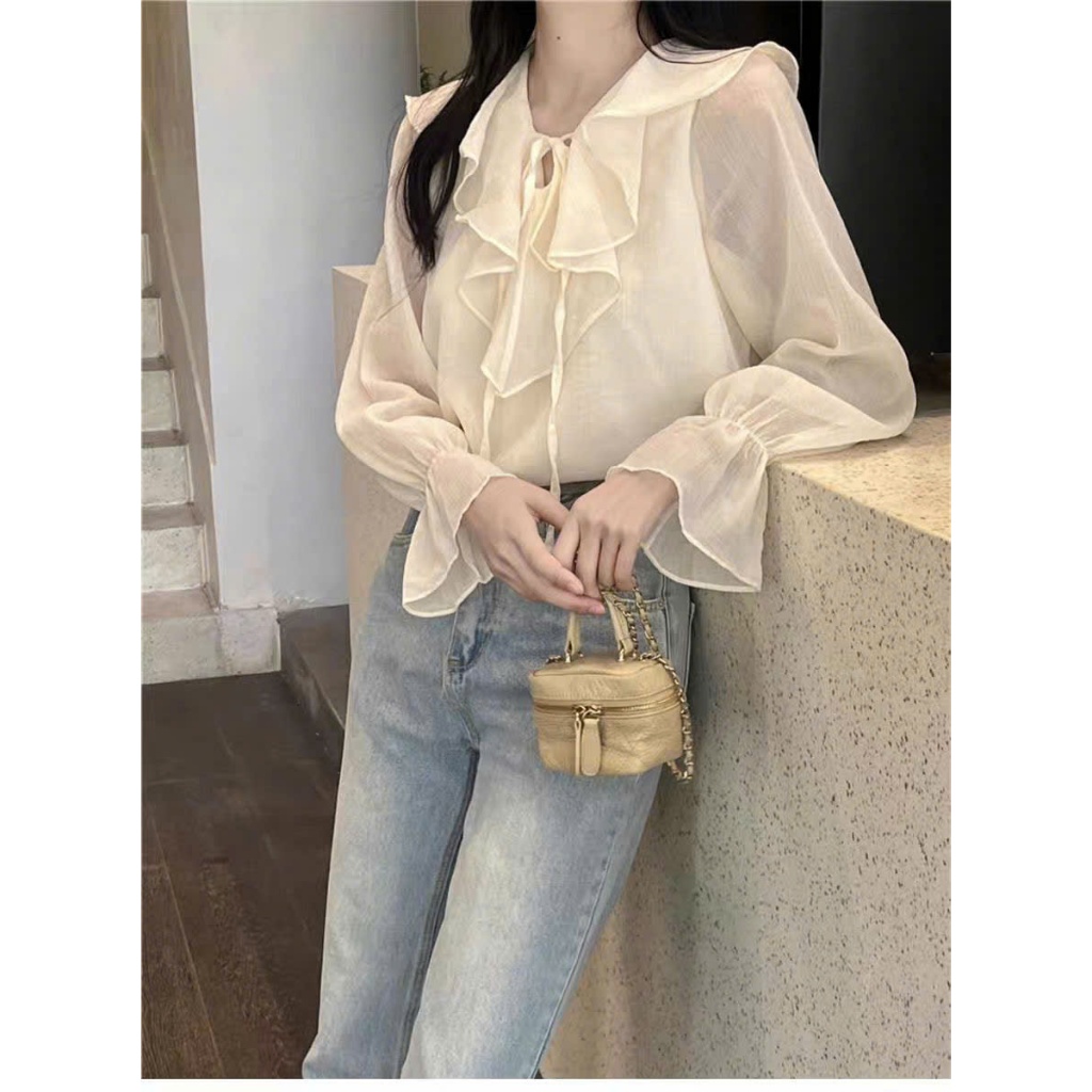 Áo Sơ Mi Nữ Dài Tay Chất Tơ Mềm Mại 2 Lớp Tay Phồng Cổ Viền Phong Cách Tiểu Thư Xinh Xắn TL.Online Shop SM009
