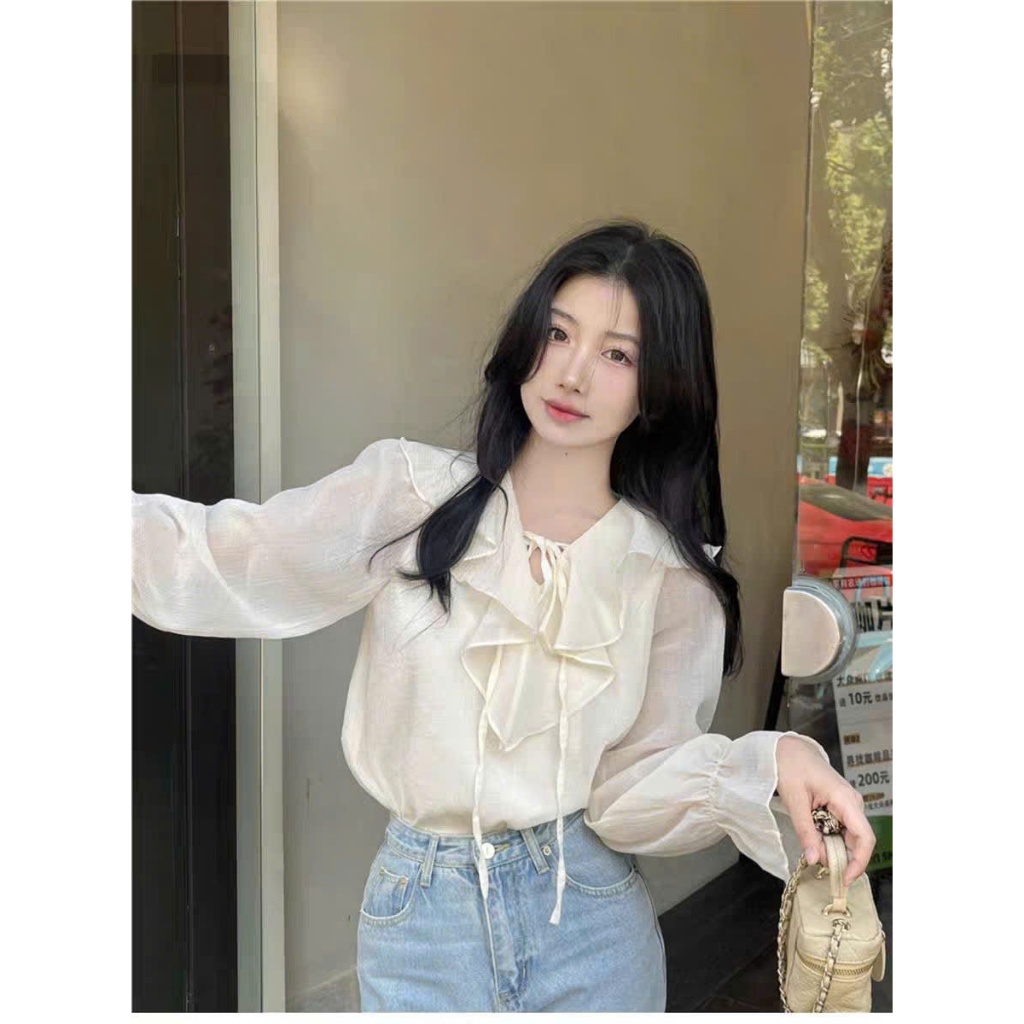 Áo Sơ Mi Nữ Dài Tay Chất Tơ Mềm Mại 2 Lớp Tay Phồng Cổ Viền Phong Cách Tiểu Thư Xinh Xắn TL.Online Shop SM009