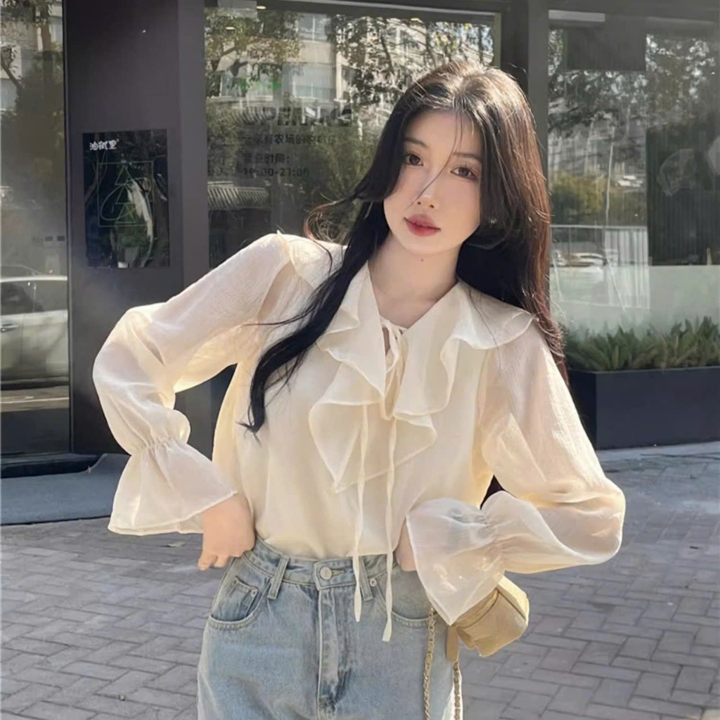 Áo Sơ Mi Nữ Dài Tay Chất Tơ Mềm Mại 2 Lớp Tay Phồng Cổ Viền Phong Cách Tiểu Thư Xinh Xắn TL.Online Shop SM009