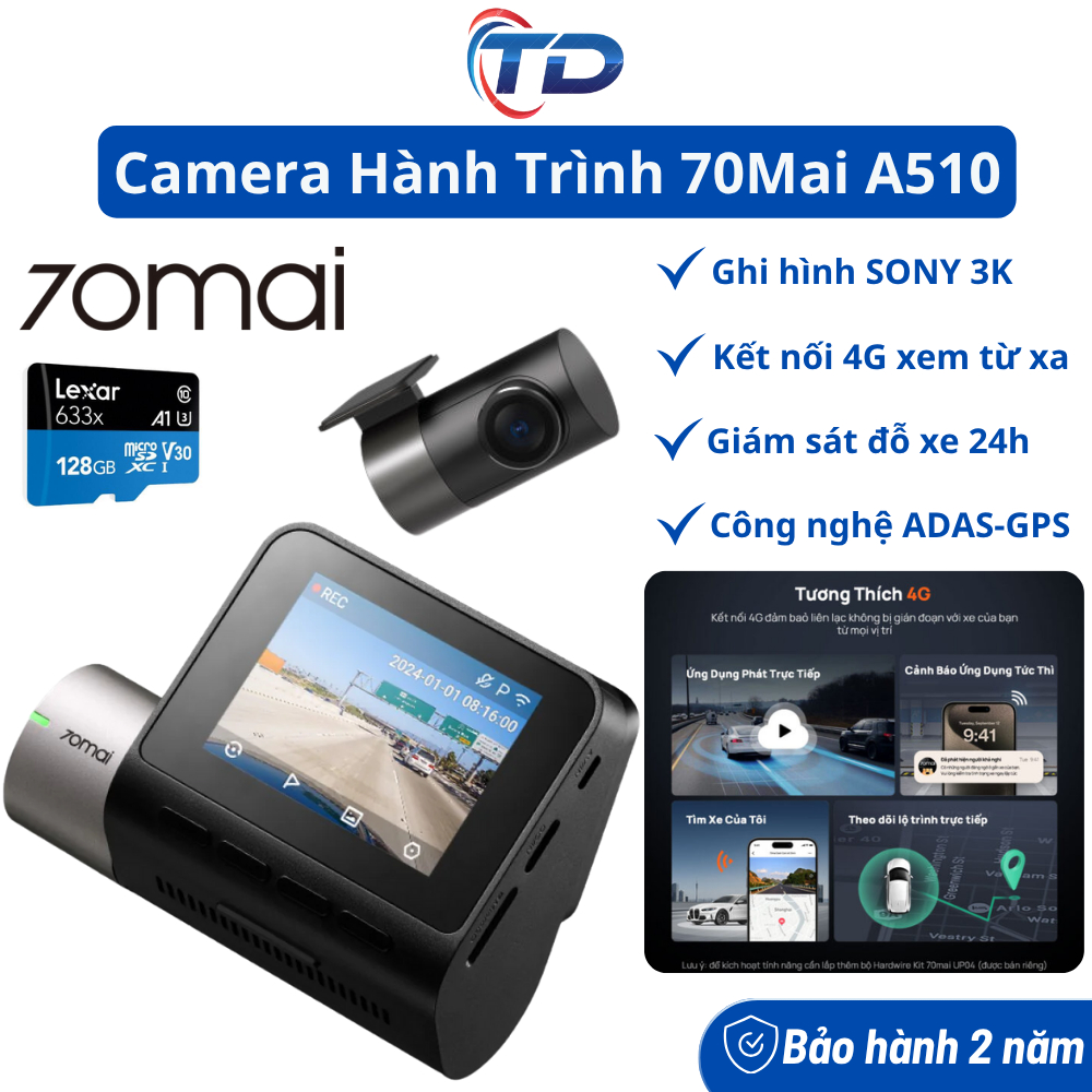 Camera Hành Trình 70mai A510 Ghi Hình Đồng Thời 2 Mắt Trước Sau 3K Cảm ...