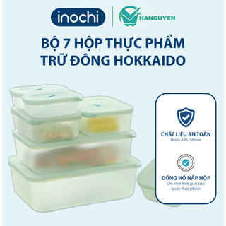 Bộ 7 hộp thực phẩm trữ đông Hokkaido Inochi - nhựa PP an toàn, kháng khuẩn, có đồng hồ ghi nhớ tiện lợi