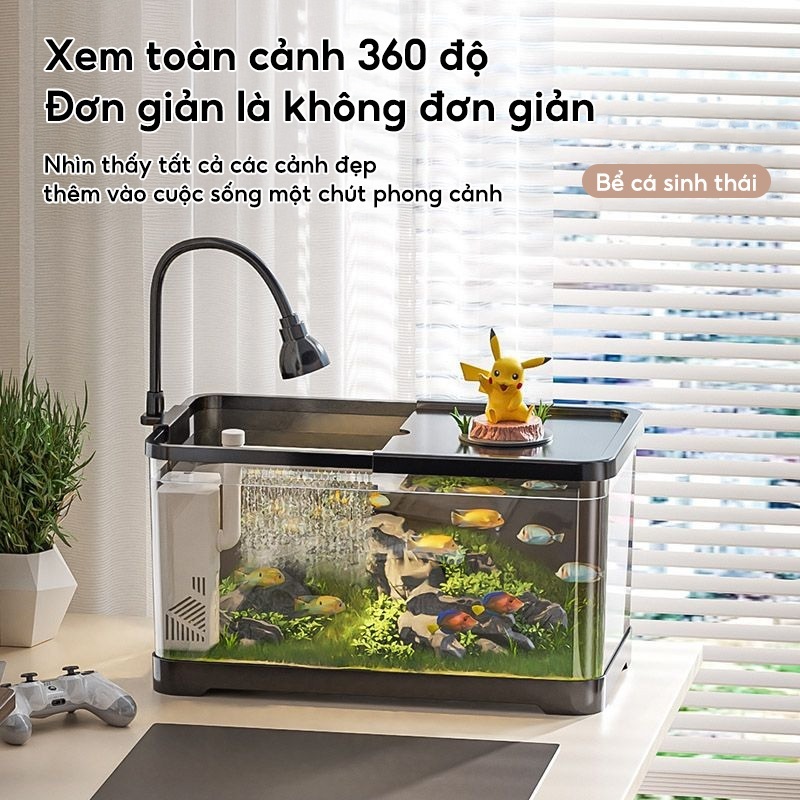 RELAAX Bể Cá Để Bàn Tự Động - Lọc Mạnh Êm, Chất Liệu Dày, Nước Trong 4K, Tăng Oxy Nhanh