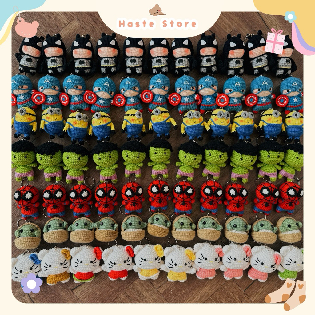 Móc Khoá Len Marvel Người Nhện Batman Spiderman Starwar Yoda Minion Captain America Người Dơi Handmade Dễ Thương