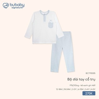 Bubaby BCT110305 Bộ dài tay cổ trụ   🔅 P76|Trắng - kẻ xanh ghi T10.2