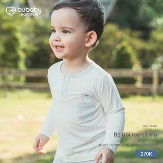 Bubaby BCT110305 Bộ dài tay cổ trụ   🔅 P76|Trắng - kẻ xanh ghi T10.2