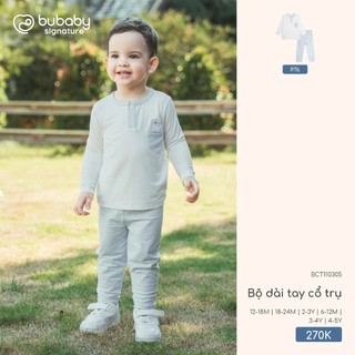 Bubaby BCT110305 Bộ dài tay cổ trụ   🔅 P76|Trắng - kẻ xanh ghi T10.2